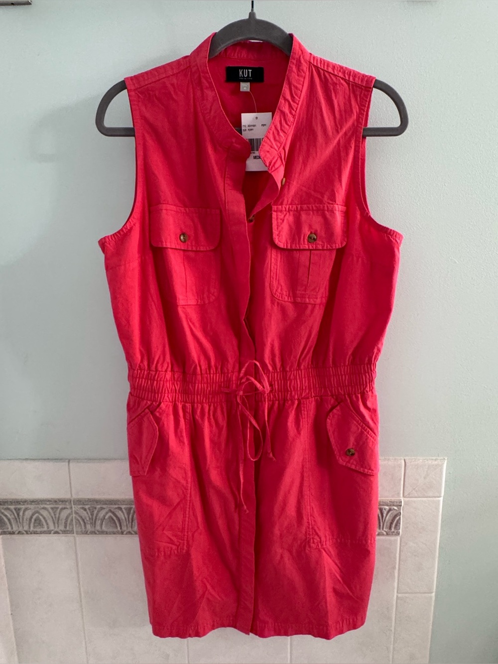 Kut from the Kloth women’s Sleeveless Red Utility Dress - Drawstring Waist